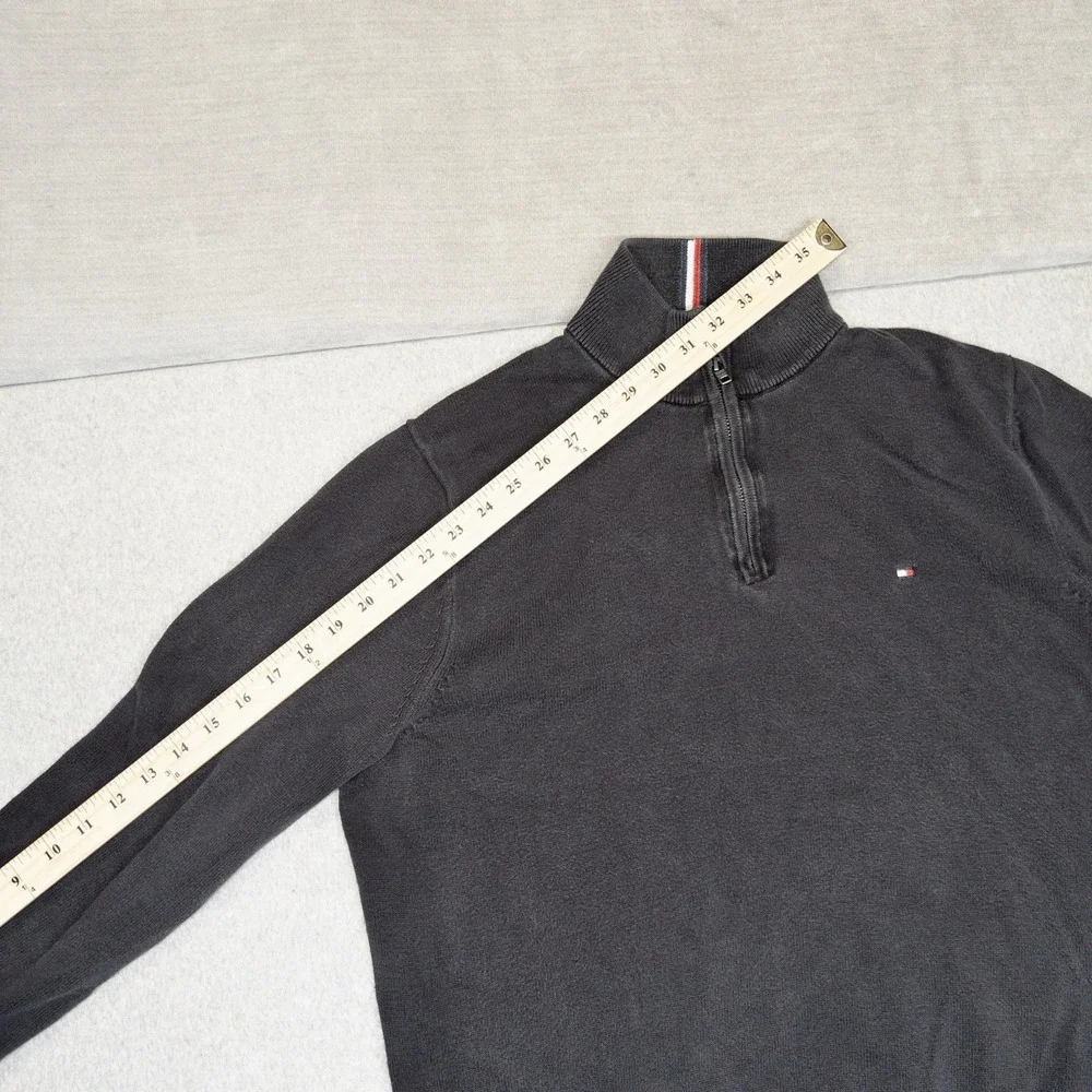 Tommy Hilfiger Mens Large‎ Qtr Zip Sweater Black Classic Preppy Casual